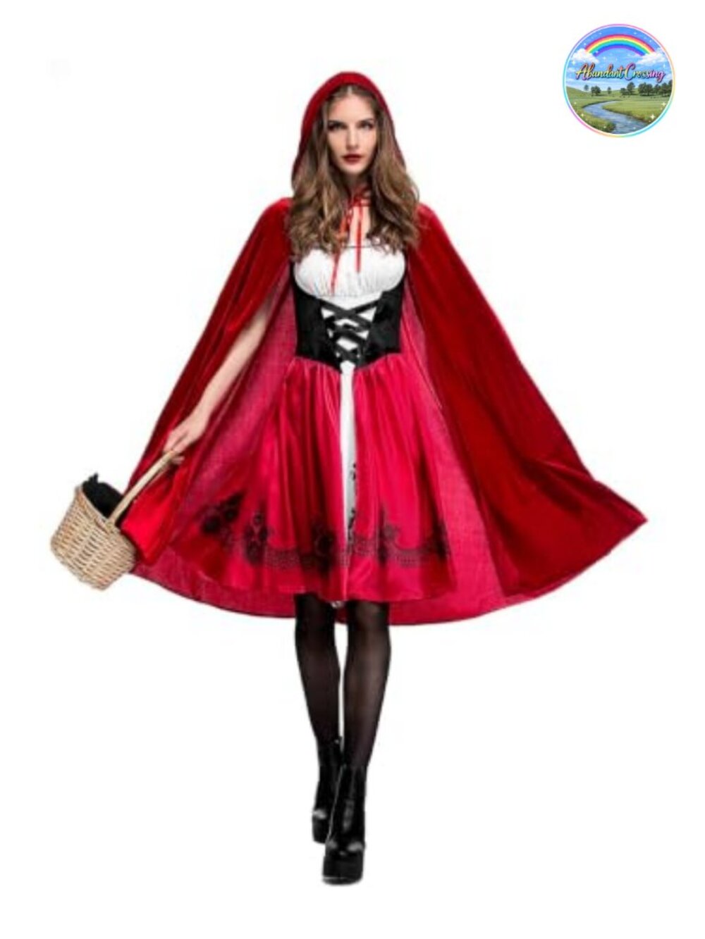 Red Riding Hood Costume Hooded Cape Corset Dress Halloween